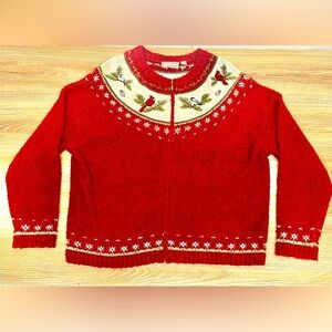 Vintage Croft&Barrow Women's Wool Silk Angora Cardinal Embroidered Cardigan - PL